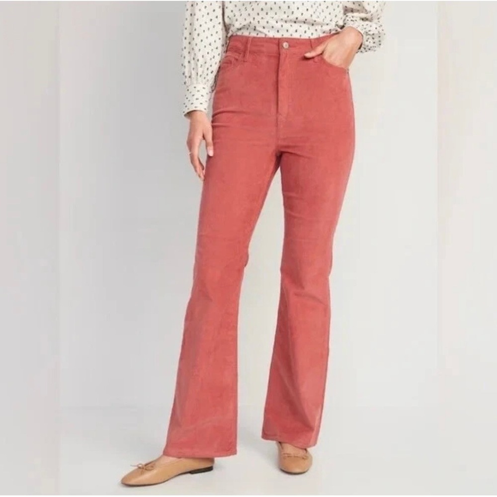Old Navy Women's Higher High Rise Flare Rust Orange Corduroy Pants 14 Spice Girl